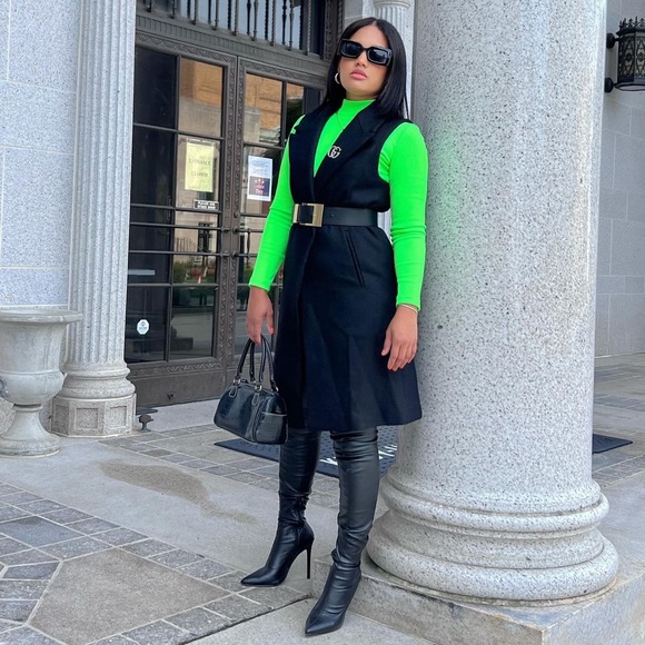 Zara Blue Wool Blend Shoulder Pad Vest